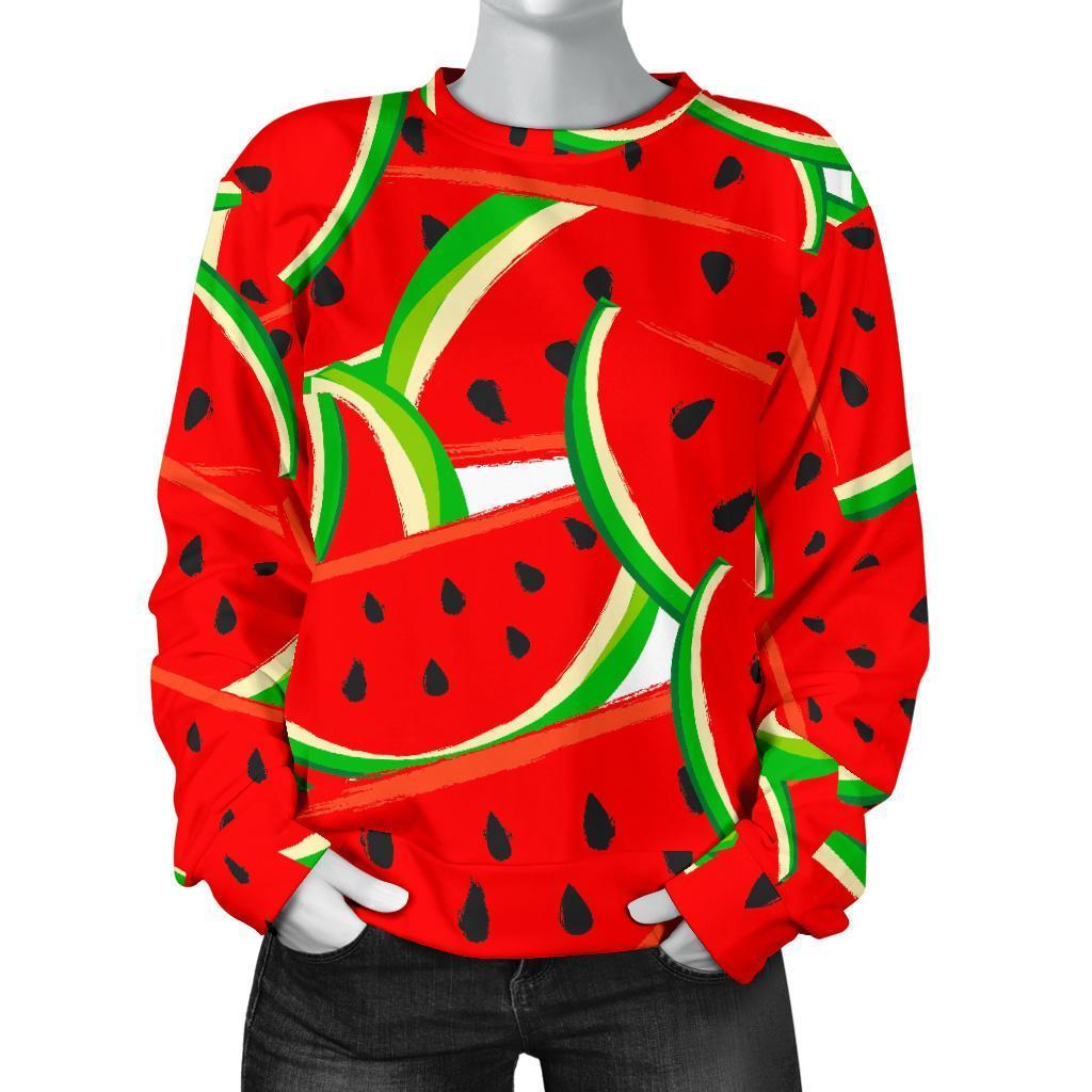 Cute Watermelon Pieces Pattern Print Women's Crewneck Sweatshirt GearFrost