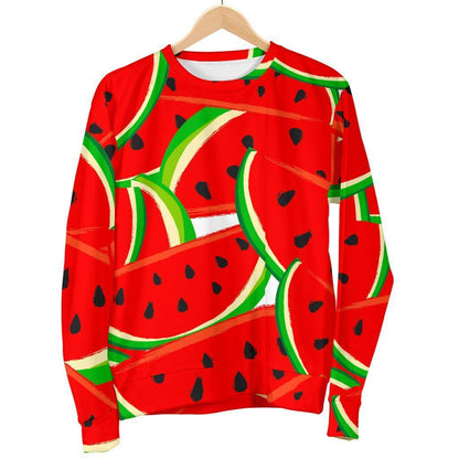 Cute Watermelon Pieces Pattern Print Women's Crewneck Sweatshirt GearFrost