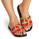Cute Watermelon Slices Pattern Print Black Slide Sandals