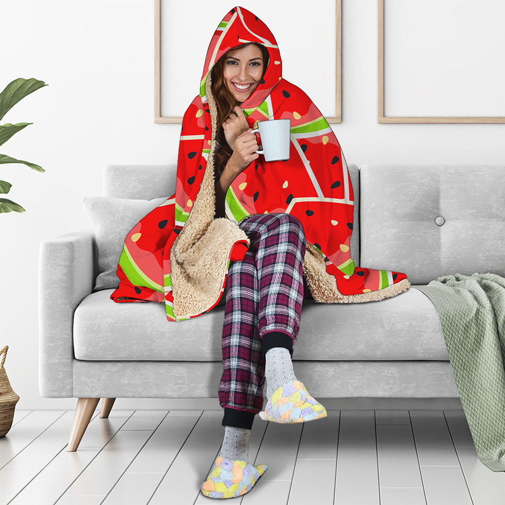 Cute Watermelon Slices Pattern Print Hooded Blanket