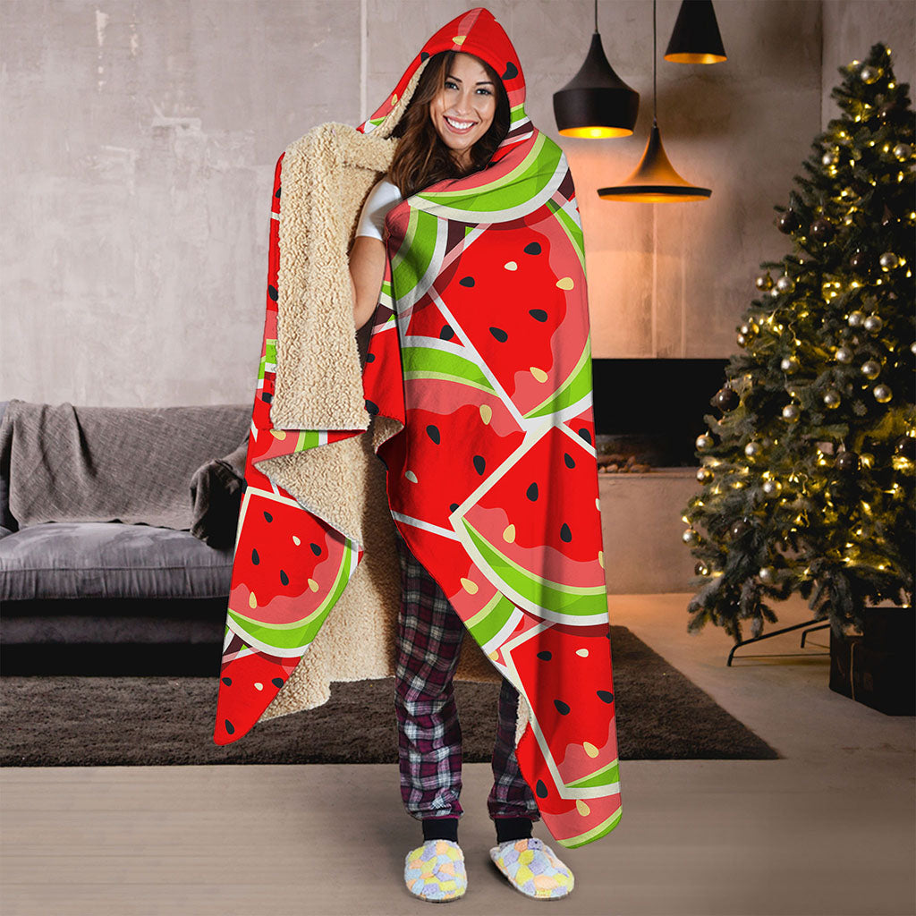 Cute Watermelon Slices Pattern Print Hooded Blanket