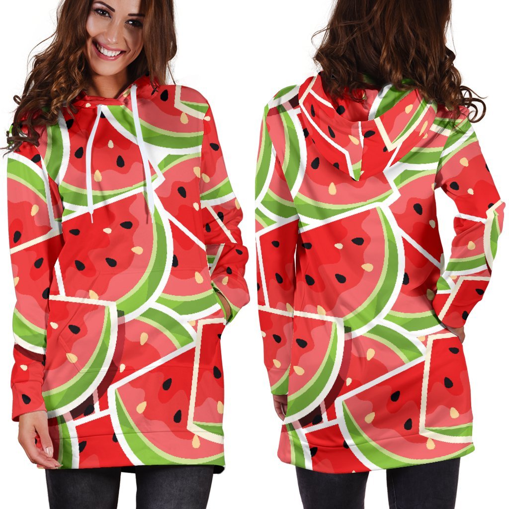Cute Watermelon Slices Pattern Print Hoodie Dress GearFrost
