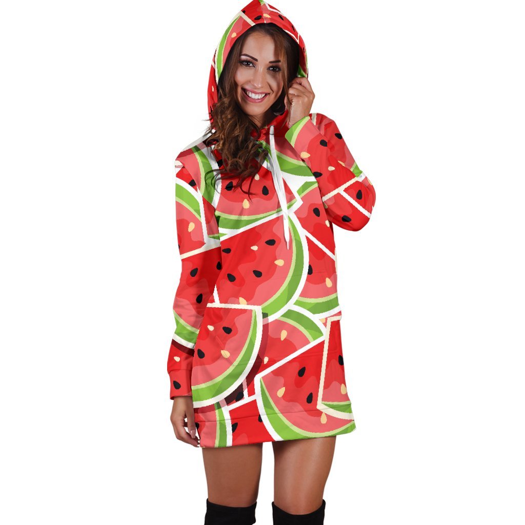 Cute Watermelon Slices Pattern Print Hoodie Dress GearFrost