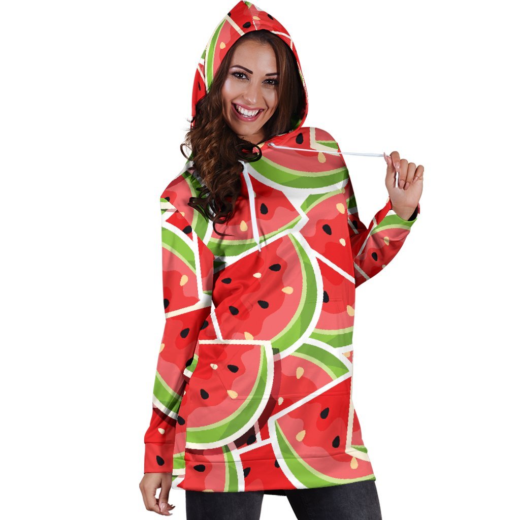Cute Watermelon Slices Pattern Print Hoodie Dress GearFrost