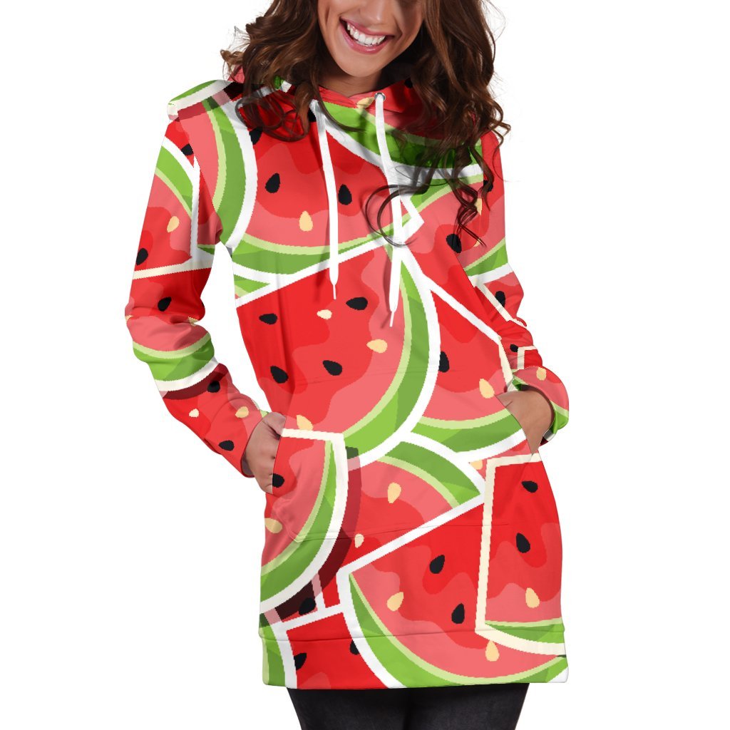 Cute Watermelon Slices Pattern Print Hoodie Dress GearFrost