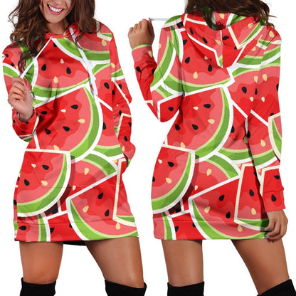 Cute Watermelon Slices Pattern Print Hoodie Dress GearFrost