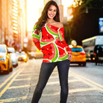 Cute Watermelon Slices Pattern Print Off Shoulder Sweatshirt GearFrost