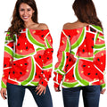 Cute Watermelon Slices Pattern Print Off The Shoulder Sweatshirt