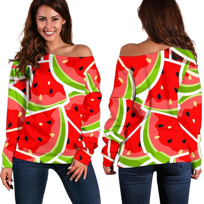 Cute Watermelon Slices Pattern Print Off Shoulder Sweatshirt GearFrost