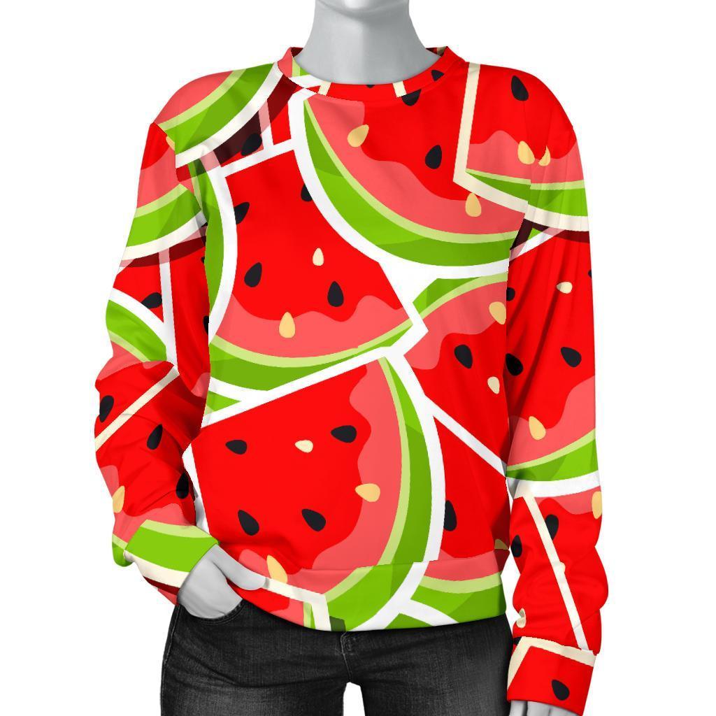 Cute Watermelon Slices Pattern Print Women's Crewneck Sweatshirt GearFrost