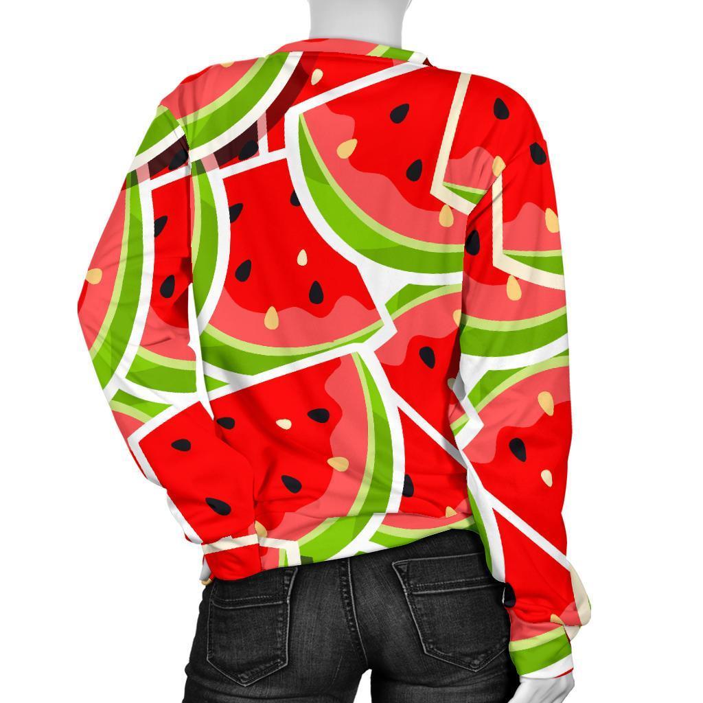Cute Watermelon Slices Pattern Print Women's Crewneck Sweatshirt GearFrost