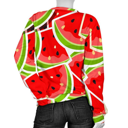 Cute Watermelon Slices Pattern Print Women's Crewneck Sweatshirt GearFrost
