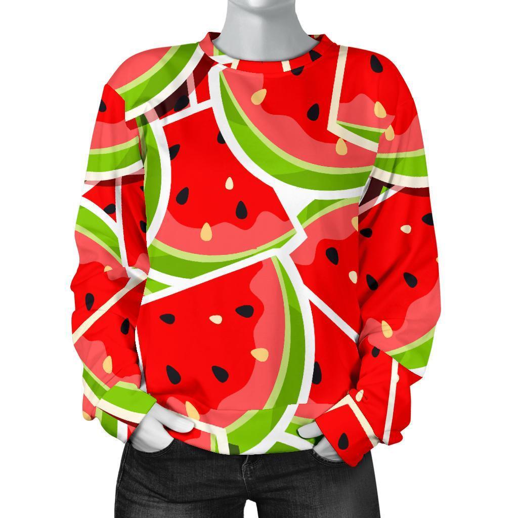 Cute Watermelon Slices Pattern Print Women's Crewneck Sweatshirt GearFrost