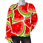 Cute Watermelon Slices Pattern Print Women's Crewneck Sweatshirt GearFrost