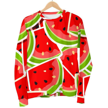 Cute Watermelon Slices Pattern Print Women's Crewneck Sweatshirt GearFrost