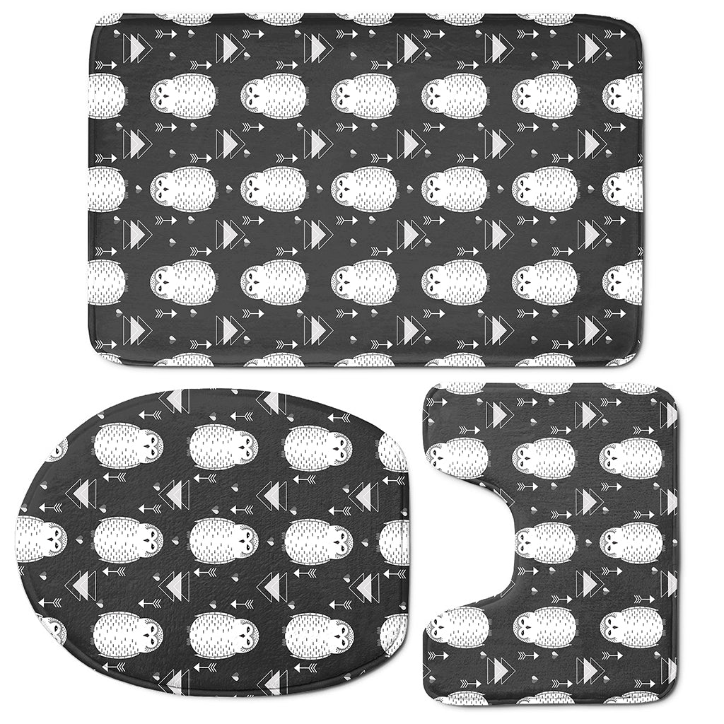 Cute White And Grey Owl Pattern Print 3 Piece Bath Mat Set