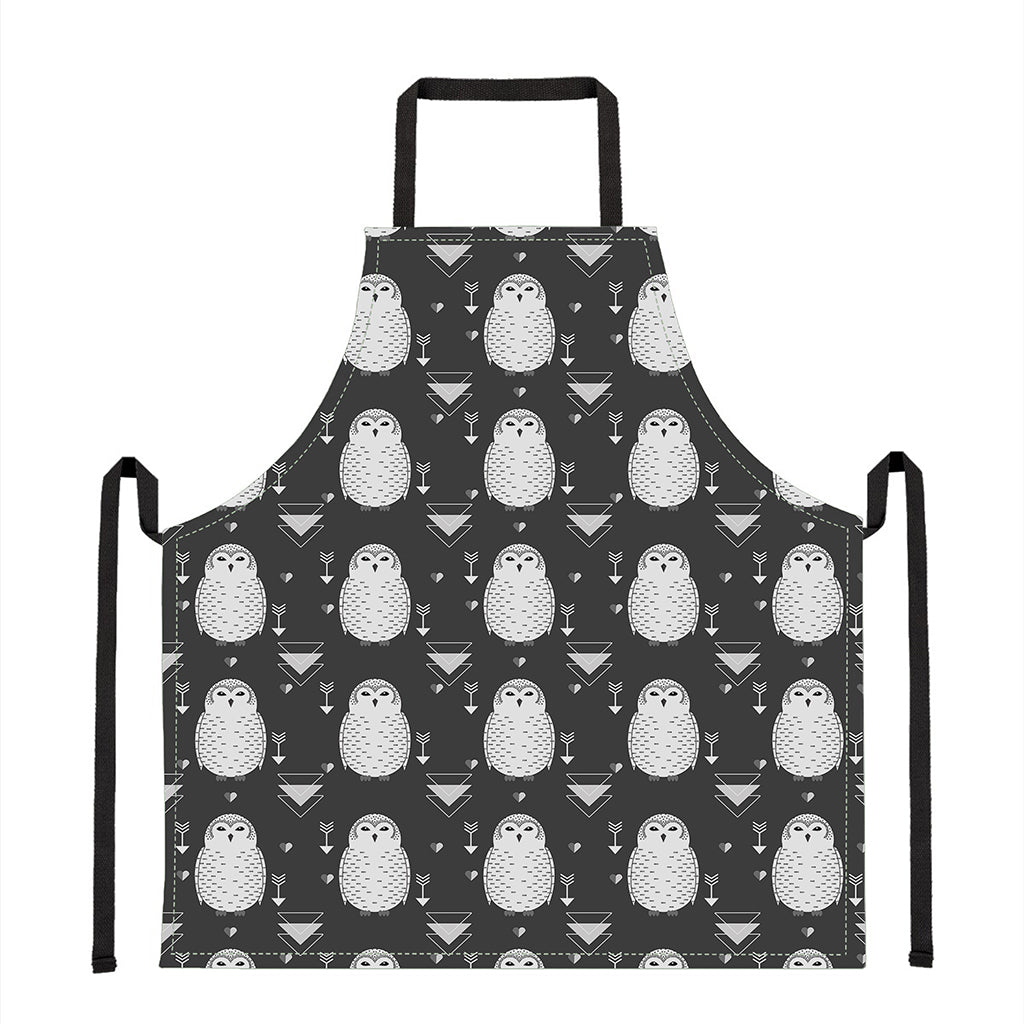 Cute White And Grey Owl Pattern Print Apron