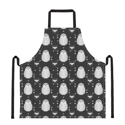 Cute White And Grey Owl Pattern Print Apron