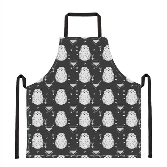 Cute White And Grey Owl Pattern Print Apron