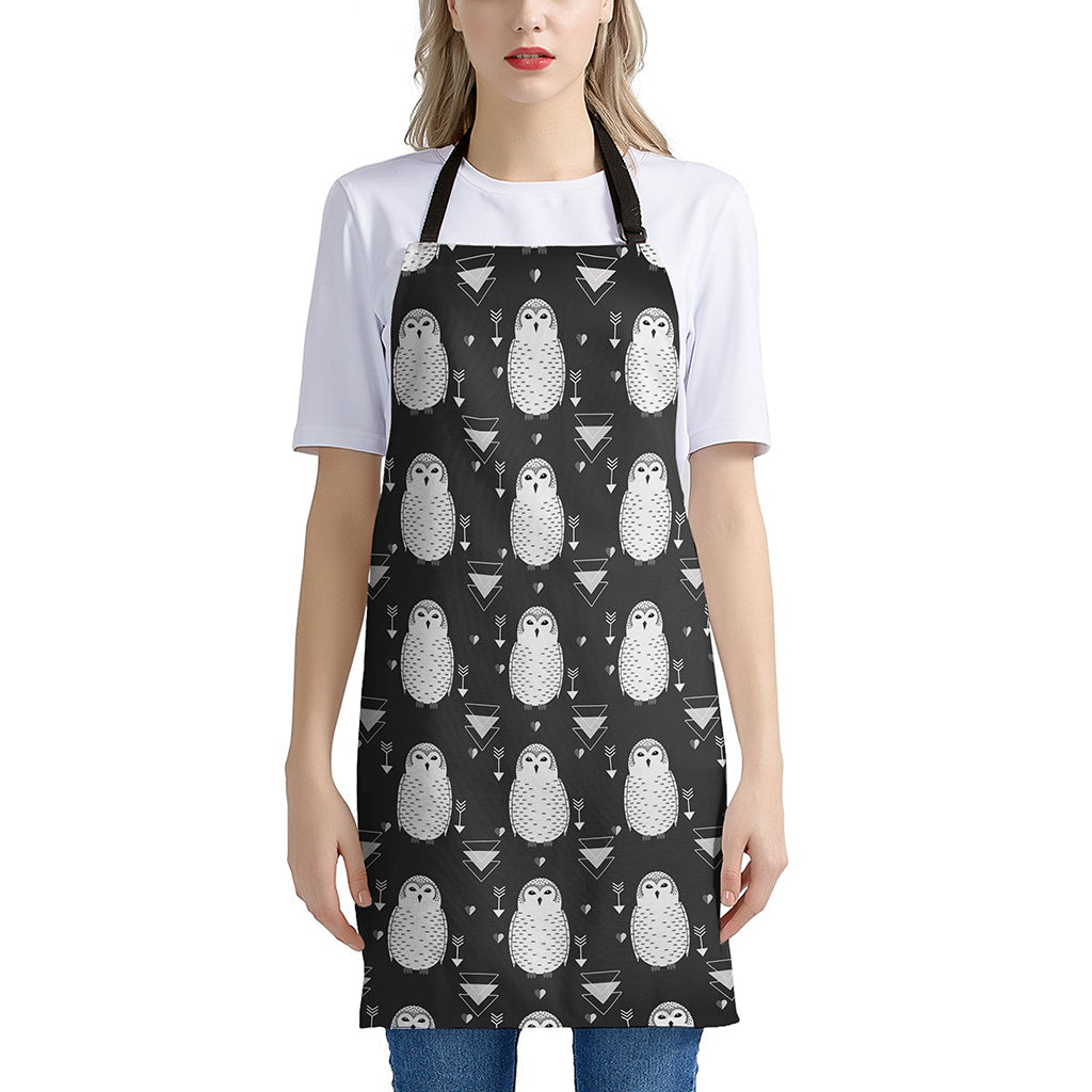 Cute White And Grey Owl Pattern Print Apron