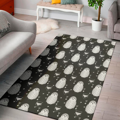 Cute White And Grey Owl Pattern Print Area Rug