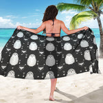 Cute White And Grey Owl Pattern Print Beach Sarong Wrap