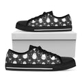 Cute White And Grey Owl Pattern Print Black Low Top Sneakers