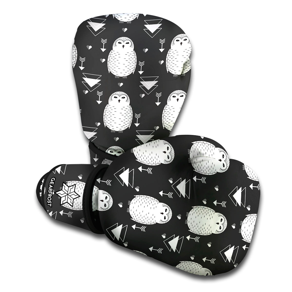Cute White And Grey Owl Pattern Print Boxing Gloves