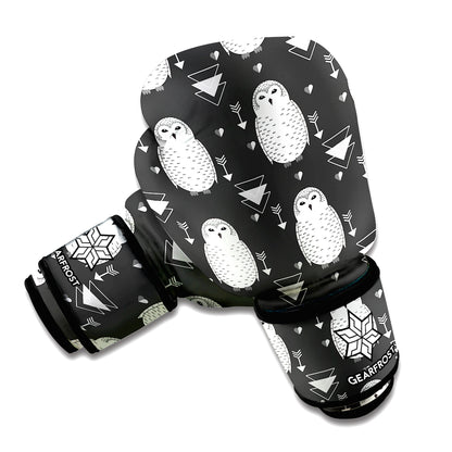Cute White And Grey Owl Pattern Print Boxing Gloves