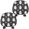 Cute White And Grey Owl Pattern Print Car Headrest Covers