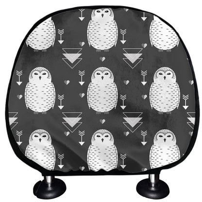 Cute White And Grey Owl Pattern Print Car Headrest Covers
