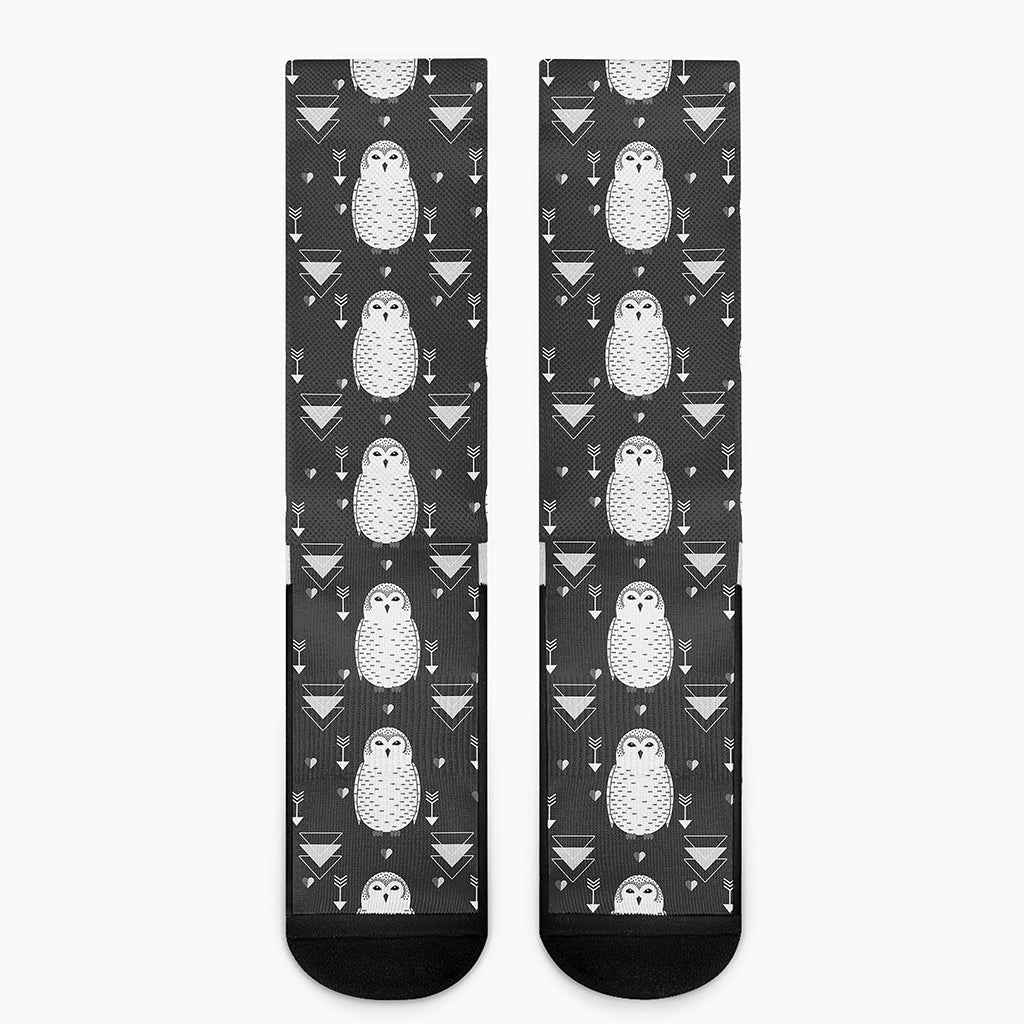 Cute White And Grey Owl Pattern Print Crew Socks