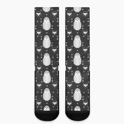 Cute White And Grey Owl Pattern Print Crew Socks