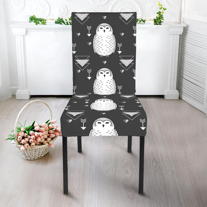 Cute White And Grey Owl Pattern Print Dining Chair Slipcover