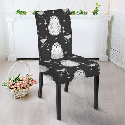 Cute White And Grey Owl Pattern Print Dining Chair Slipcover