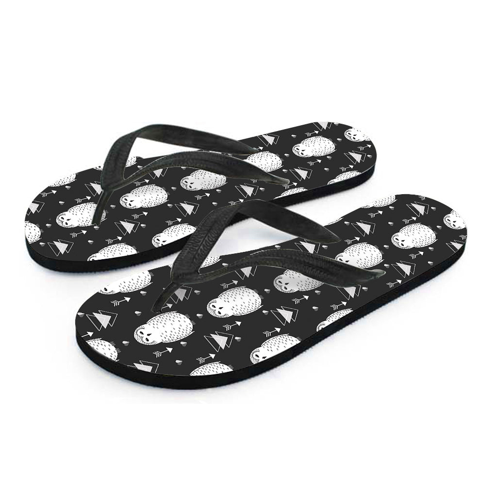 Cute White And Grey Owl Pattern Print Flip Flops