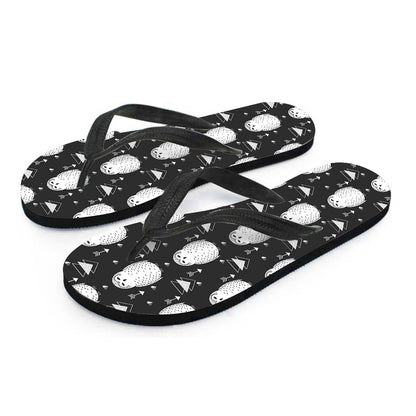 Cute White And Grey Owl Pattern Print Flip Flops
