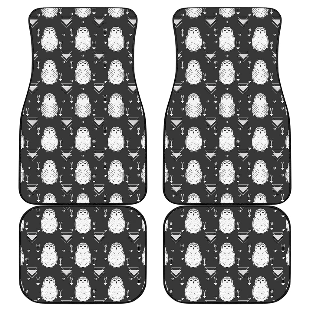Cute White And Grey Owl Pattern Print Front and Back Car Floor Mats