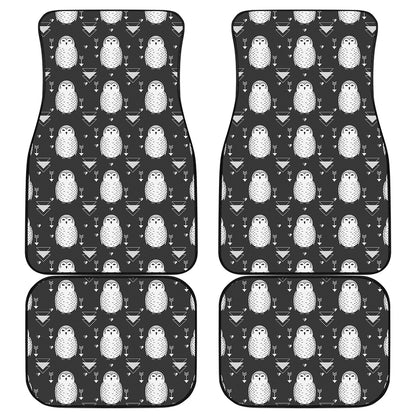 Cute White And Grey Owl Pattern Print Front and Back Car Floor Mats