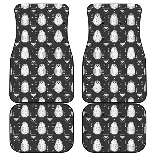 Cute White And Grey Owl Pattern Print Front and Back Car Floor Mats