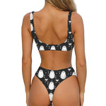 Cute White And Grey Owl Pattern Print Front Bow Tie Bikini