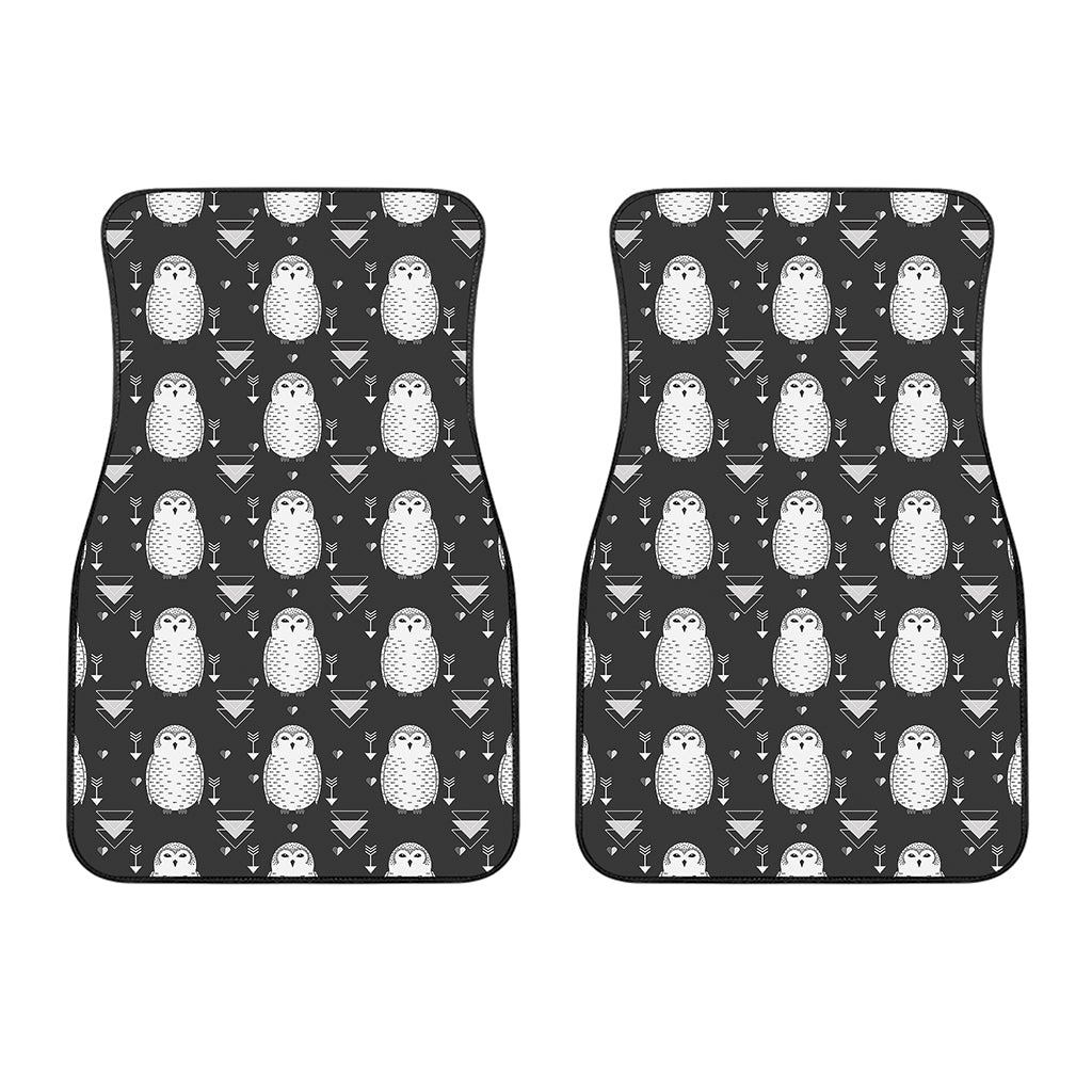 Cute White And Grey Owl Pattern Print Front Car Floor Mats