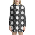 Cute White And Grey Owl Pattern Print Pullover Hoodie Dress