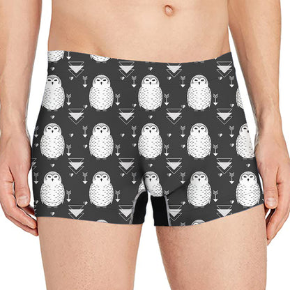 Cute White And Grey Owl Pattern Print Men's Boxer Briefs