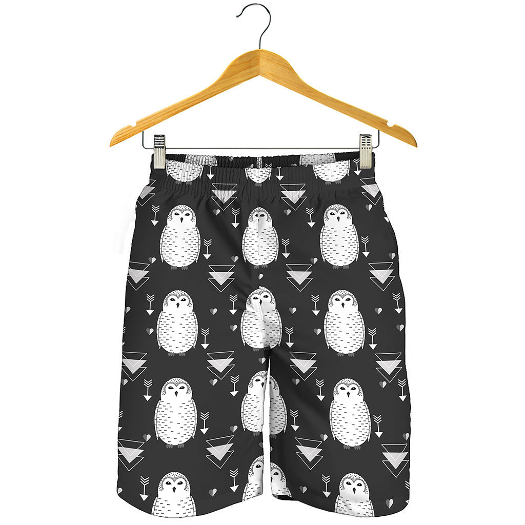 Cute White And Grey Owl Pattern Print Men's Shorts