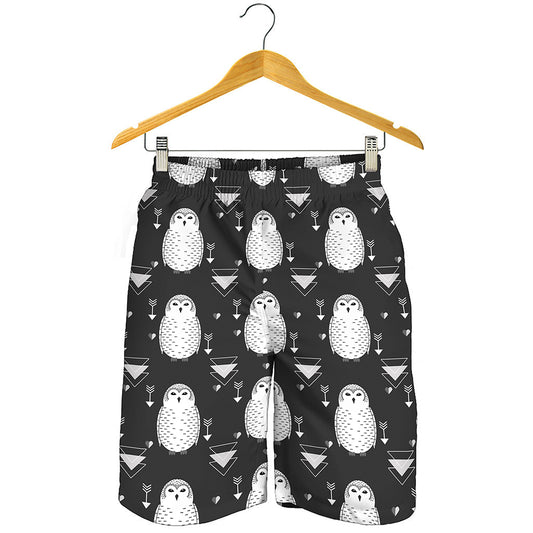 Cute White And Grey Owl Pattern Print Men's Shorts