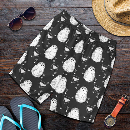 Cute White And Grey Owl Pattern Print Men's Shorts