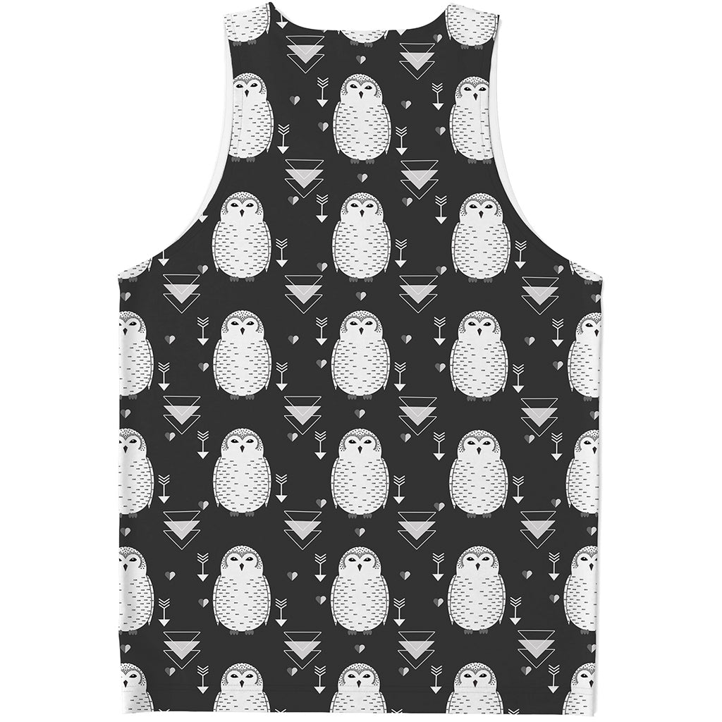 Cute White And Grey Owl Pattern Print Men's Tank Top