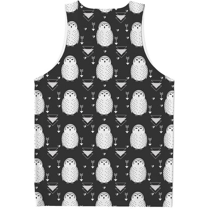 Cute White And Grey Owl Pattern Print Men's Tank Top