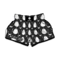 Cute White And Grey Owl Pattern Print Muay Thai Boxing Shorts